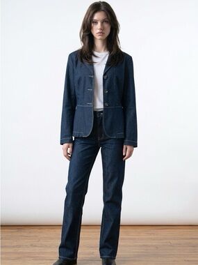 Jackie Blue Dark Blue Denim Blazer Jacket Size Medium